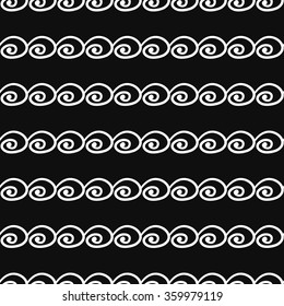 Abstract Seamless black and white striped pattern with decorative swirls Hand drawn design elements. Vector illustration