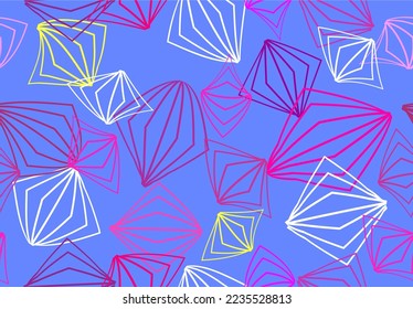abstract seamless blue background with diamonds drawn with a thin line. pink, yellow, white geometric rhomb shapes on a blue background