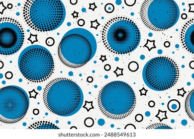 Abstractas círculos azules sin fisuras. Patrón de Vector de círculos elegantes cubiertos con semitonos de puntos Pequeños.