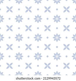 Abstract seamless blue floral dots pattern on white background. Vector art.