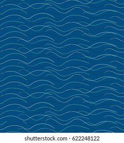 Abstract seamless blue hand drawn waves pattern