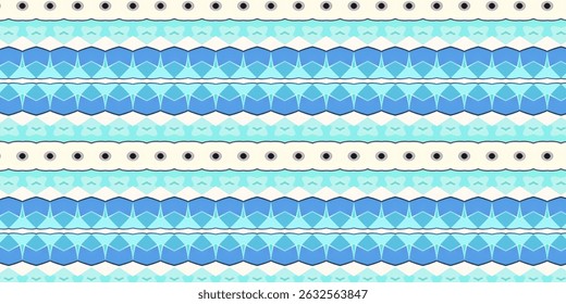 Abstract Seamless Blue Pattern with Symmetrical Geometric Shapes