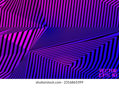 Abstraktes Nahtloses Blau- und Rotgeometrisches Muster mit Streifen. Optische psychedelische Illusion. Kontrasttexturierte volumetrische Oberfläche. Vektorgrafik. 3D-Illustration