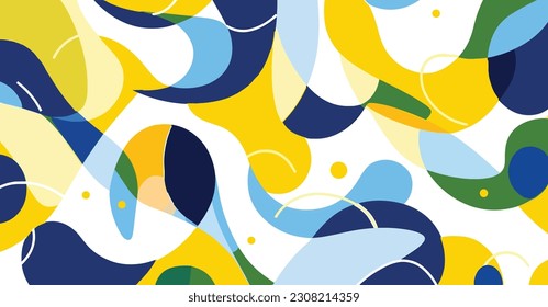 abstract seamless blue and yellow and lime geometric shapes pattern for logo design stock vector, in the style of wavy lines and organic shapes, colorful muralist, stephen ormandy