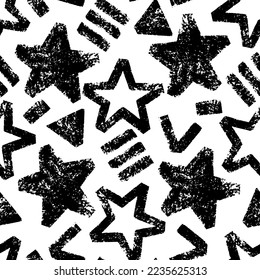 Abstract seamless bold stars pattern. Grunge urban pattern black color on transparent background. Silhouette repeated backdrop.