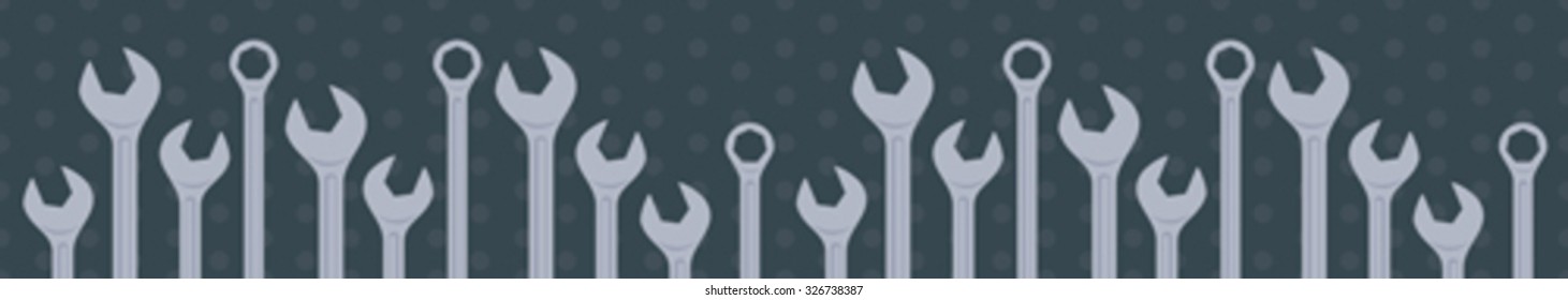 Abstract seamless border of iron wrenches