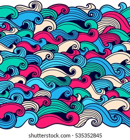 Abstract seamless border pattern. Vector illustration with sea waves. Marine background. Stylized ornament with ocean.