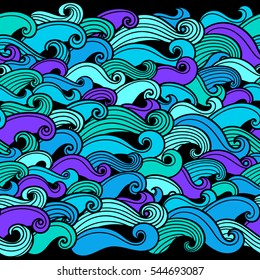 Abstract seamless border pattern. Vector illustration with sea waves. Marine background. Stormy river.