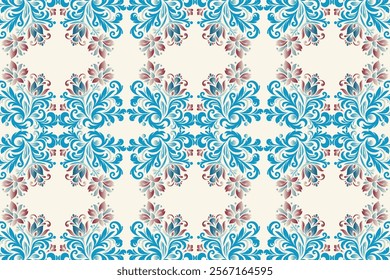 abstract seamless botanical design featuring vibrant floral elements and retro ethnic patterns for contemporary wallpaper and fabric use
