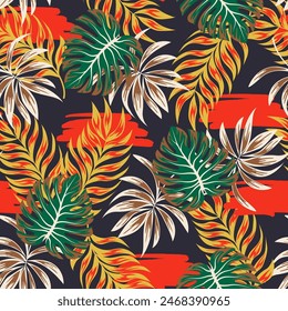 Abstract seamless botanical pattern with bright plants and flowers on a gray background. Beautiful seamless vector floral pattern. 
Beautiful print with hand drawn floral plants.