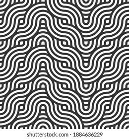 Abstract seamless. Seamless braided linear pattern, wavy lines. Endless striped texture with winding elements. Vector geometric monochrome background.