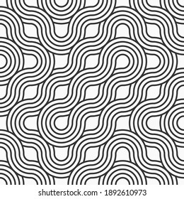 Abstract seamless. Seamless braided linear pattern, wavy lines. Endless striped texture with winding elements. Vector geometric monochrome background.