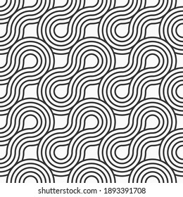 Abstract seamless. Seamless braided linear pattern, wavy lines. Endless striped texture with winding elements. Vector geometric monochrome background.