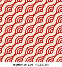 Abstract seamless. Seamless braided linear pattern, wavy lines. Endless striped texture with winding elements. Red lines on beige background. Vector geometric color background.