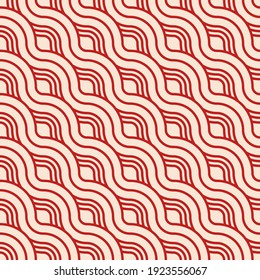 Abstract seamless. Seamless braided linear pattern, wavy lines. Endless striped texture with winding elements. Red lines on beige background. Vector geometric color background.