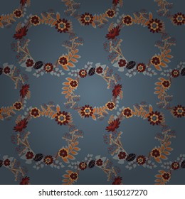 Abstract seamless bright background from picturesque stylized orange, brown and gray flowers. Vector background with flowers. Fabric for summer tropical holiday. Lovely seamless pattern.