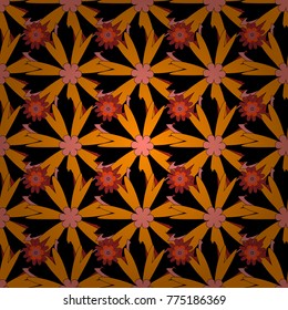 Abstract seamless bright background from picturesque stylized black, pink and orange flowers. Fabric for summer tropical holiday. Lovely seamless pattern. Vector background with flowers.
