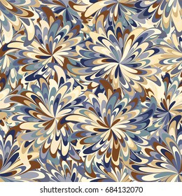 Abstract seamless bright pattern in shades of blue and brown.