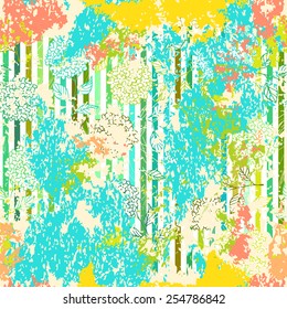Abstract seamless bright vector pattern with  scratched grunge floral texture. Can be used for cards, invitations, fabrics, wallpapers, scrap-booking, ornamental template for design and decoration.