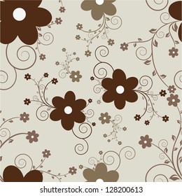 Abstract seamless brown floral pattern.