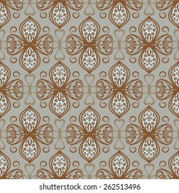 Abstract seamless brown and grey vintage floral vector pattern.