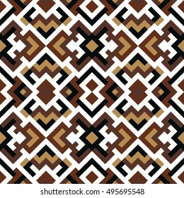 Abstract seamless brown pattern for design. Vector geometric background of triangles and squares. Texture for wallpaper, textile, clown, carpeting, warp, book cover. 