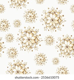 Abstract seamless brown theme flower with ornamental mandala pattern.Hand drawn creative snowflakes. Snowfall. pattern for textiles, wallpapers, texture background..,