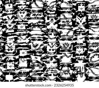 Abstract seamless brutal monochrome pattern in black and white color with grungy texture