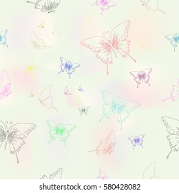 The abstract seamless butterfly pattern, fabric print, cloth texture, background, pastel tone