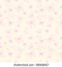 The abstract seamless butterfly pattern, fabric print, cloth texture, background, pink tone