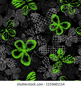 Abstract seamless butterfly pattern for girls, boys, clothes, wallpaper. Creative vector pattern with butterfly, wings, neon color. Funny butterfly pattern for textile and fabric. Fashion style.