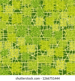 Abstract seamless camouflage colored green leaves. Background consisting of an abstract lattice.