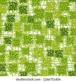 Abstract seamless camouflage colored green leaves. Background consisting of an abstract lattice.