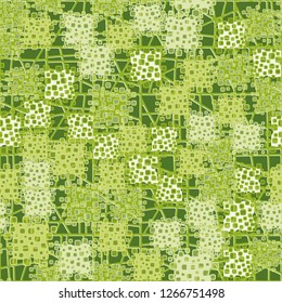 Abstract seamless camouflage colored green leaves. Background consisting of an abstract lattice.