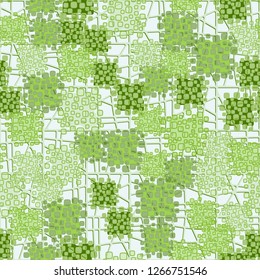 Abstract seamless camouflage colored green leaves. Background consisting of an abstract lattice.