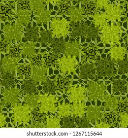 Abstract seamless camouflage colored green leaves. Background consisting of pseudo-relief decorative elements.