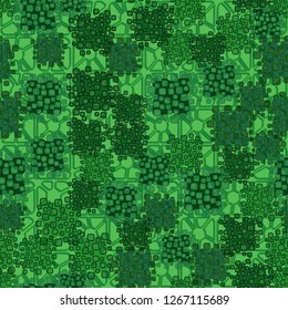Abstract seamless camouflage colored green leaves. Background consisting of pseudo-relief decorative elements.