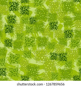 Abstract seamless camouflage colored green leaves. Background consisting of stripes and brush strokes.