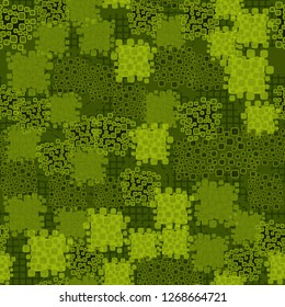  Abstract seamless camouflage colored green leaves. Background consisting of squares and circular brush strokes.