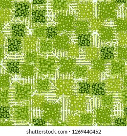 Abstract seamless camouflage colored green leaves. Background consisting of convex wavy lines.