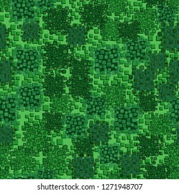 Abstract seamless camouflage colored green leaves. Background consisting of placers of convex squares.