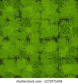 Abstract seamless camouflage colored green leaves. Background consisting of square suns.