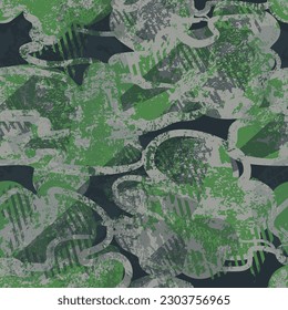 Abstract seamless camouflage pattern in green grey colors with spots. shabby wallpaper. Endless militaristic ornament. Military repeat print for sport textile, fashion clothes, wrapping paper.