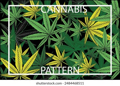 Abstract seamless cannabis background with reggae colors, cut out hemp icon texture, background layer editable for your own color design.