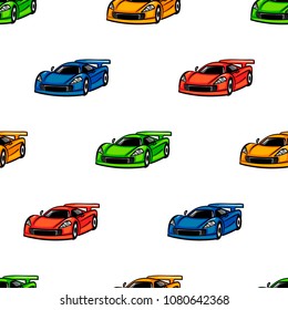 Abstract seamless car pattern. colorful sport automobile repeated backdrop. speed sport car wall. formula number one. race background