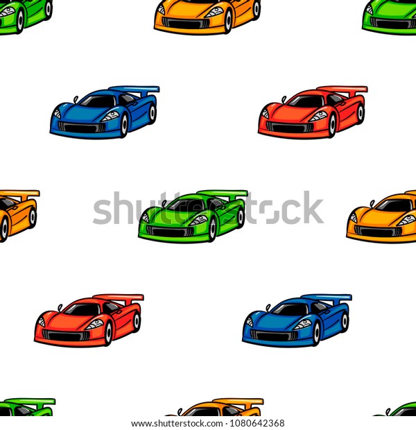 Abstract seamless car pattern. colorful sport\
automobile repeated backdrop. speed sport car wall. formula number\
one. race background