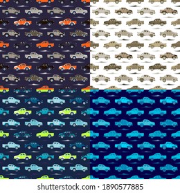 Abstract seamless cars pattern for boy on background. Childish style wheel auto repeated backdrop. sportcar for textile, web.