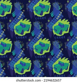 Abstract seamless cars pattern for boy on background. Childish style wheel auto repeated backdrop. Red and blue sportcar.