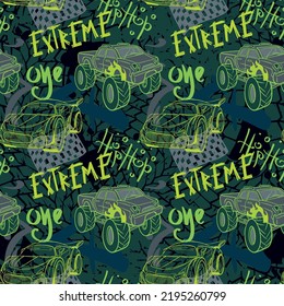 Abstract seamless cars pattern for boy on background. Childish style wheel auto repeated backdrop.