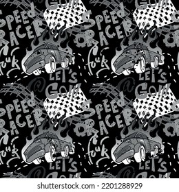 Abstract seamless cars pattern for boy on background. Childish style wheel auto repeated backdrop.